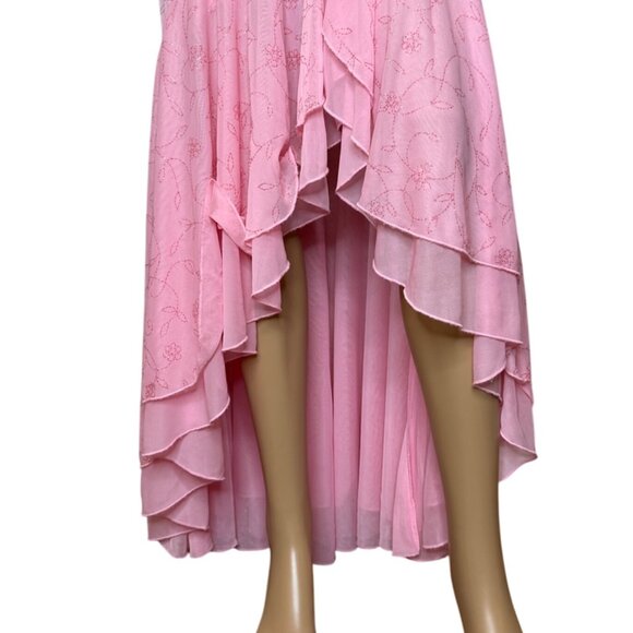 90s Y2K City Triangles Pink Floral Pattern Cottagecore Midi Dress With Ruffled H - Picture 3 of 13